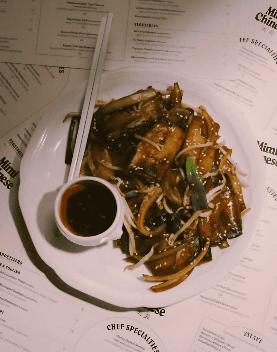 Reisenudeln mit Zwiebeln und Bohnensprossen im Mimi Chinese in Toronto.