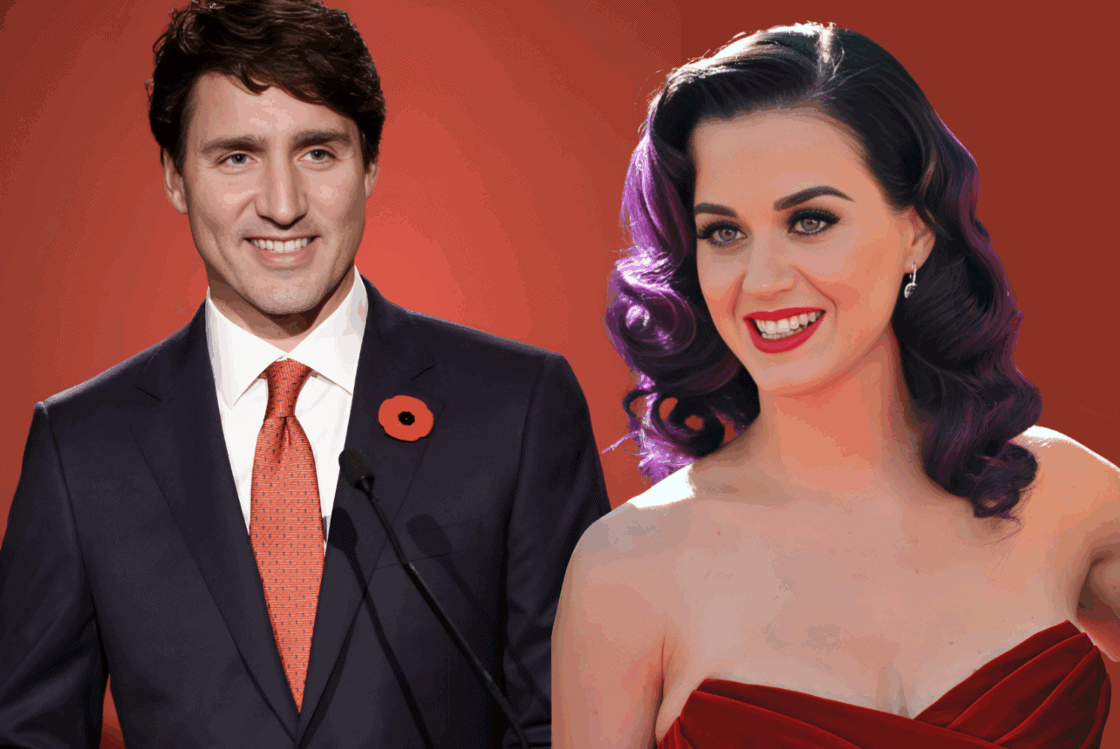 Collage von Justin Trudeau und Katy Perry.