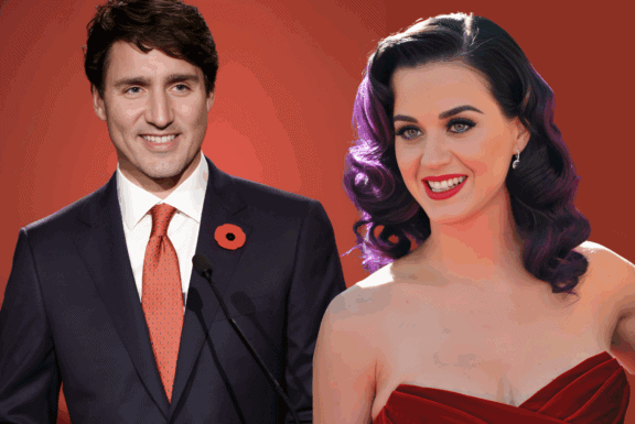 Collage von Justin Trudeau und Katy Perry.